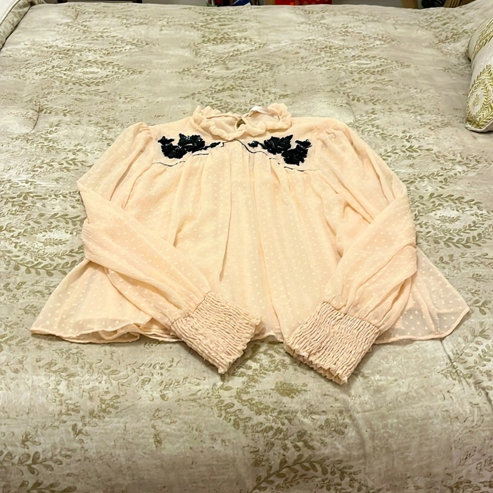 Zara pin dot blush pink blouse